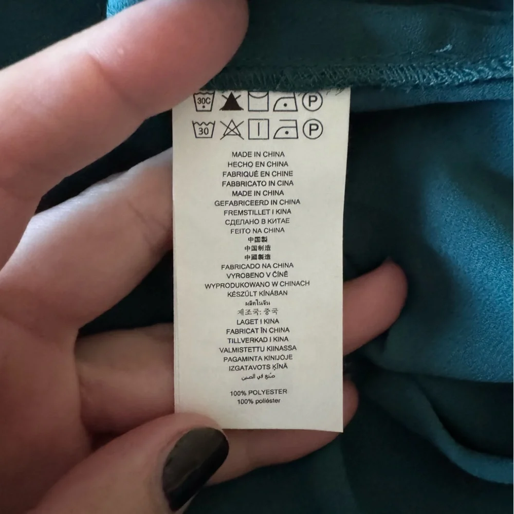 NWT Michael Kors Atlantic Blue Roll Tab Blouse Petite Large Gold MK Hardware